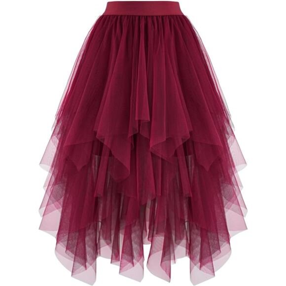 Women's Tulle Skirts High Low Burgundy - Picture 1 of 1